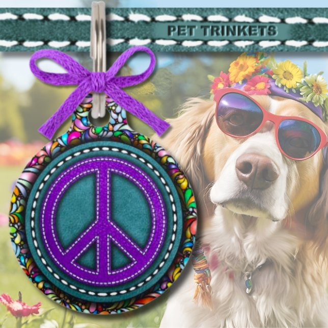 Psychedelic Blue Purple Leather Peace Pet Tag (Creator Uploaded)