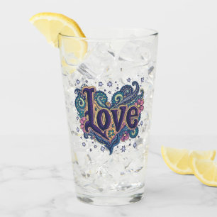 Psychedelic Boho Love Lettering with Floral Accent Glass