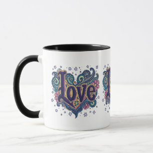 Psychedelic Boho Love Lettering with Floral Accent Mug