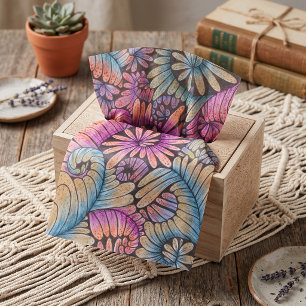 Psychedelic Boho Neon Swirl Floral Boutique Tissue Paper