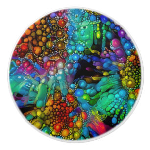 Psychedelic Bubble Burst Abstract Daisies Ceramic Knob