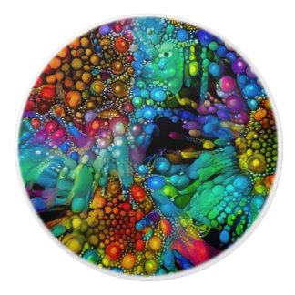 Psychedelic Bubble Burst Abstract Daisies  Ceramic Knob