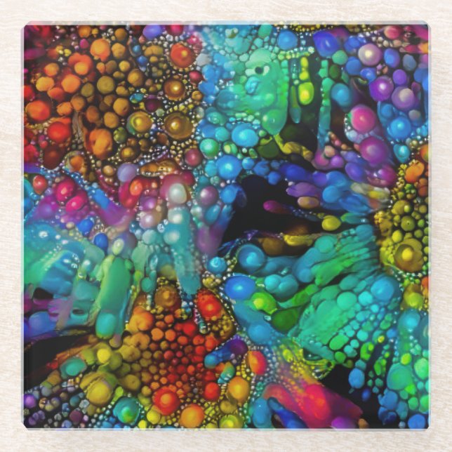 Psychedelic Bubble Burst Abstract Daisies  Glass Coaster (Front)