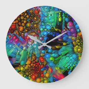 Psychedelic Bubble Burst Abstract Daisies  Large Clock