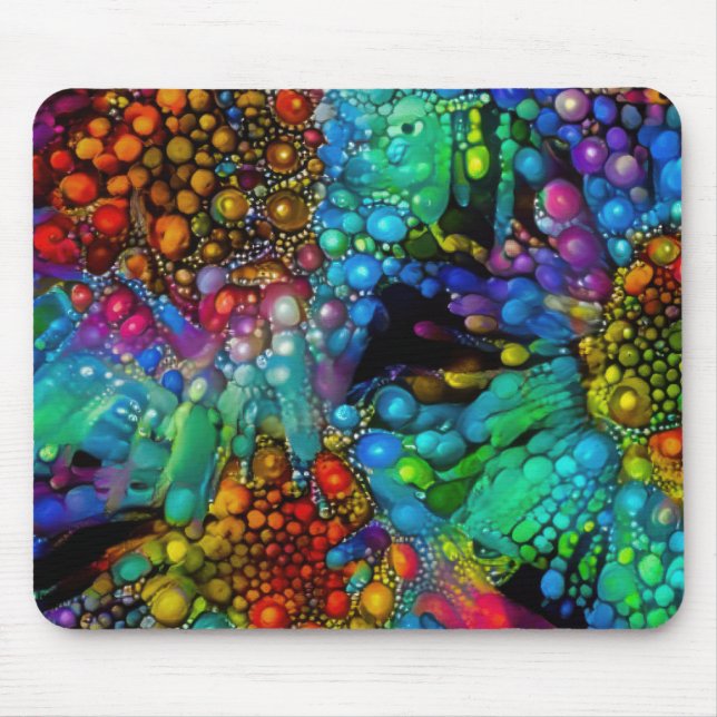 Psychedelic Bubble Burst Abstract Daisies  Mouse Mat (Front)