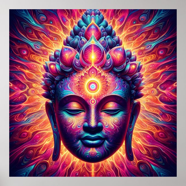 Psychedelic Buddha Art Poster - Vibrant Third Eye  (Front)