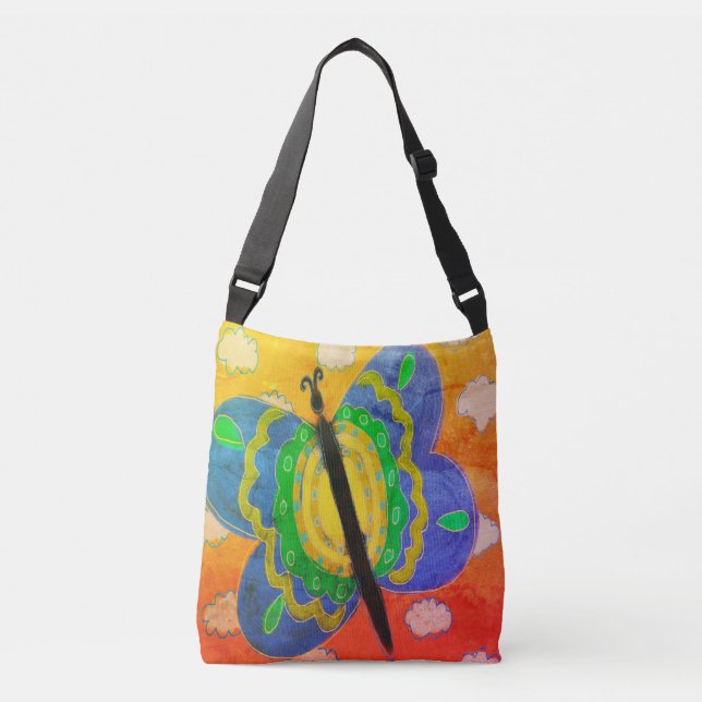 Psychedelic Butterfly Abstract Art Crossbody Bag (Front)