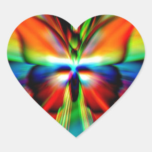Psychedelic Butterfly Fractal Heart Sticker