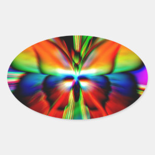 Psychedelic Butterfly Fractal Oval Sticker