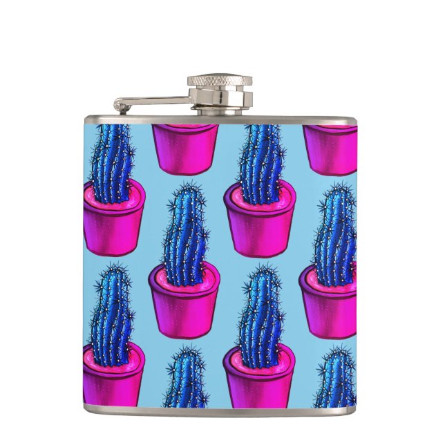 Psychedelic Cactus - Trippy Plant Lover Art Hip Flask (Front)