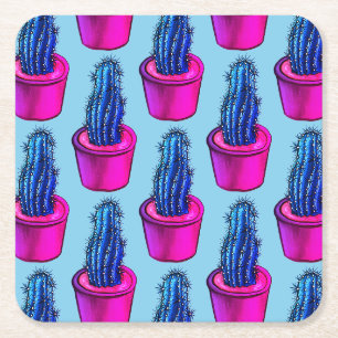 Psychedelic Cactus - Trippy Plant Lover Art Square Paper Coaster