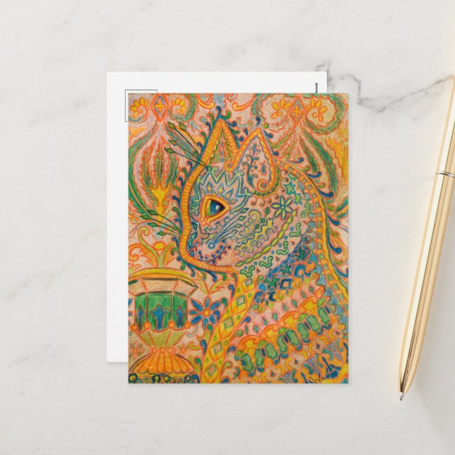 Psychedelic Cat by Louis Wain Holiday Postcard (Front/Back In Situ)