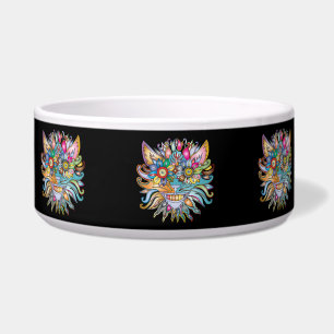 psychedelic cat cat food bowl  