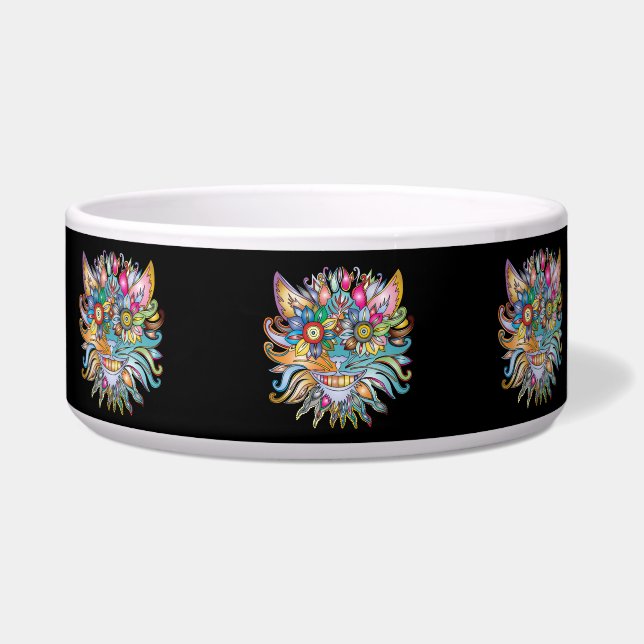 psychedelic cat cat food bowl   (Right)