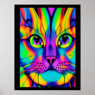 Psychedelic cat illusion purple fuchsia green poster