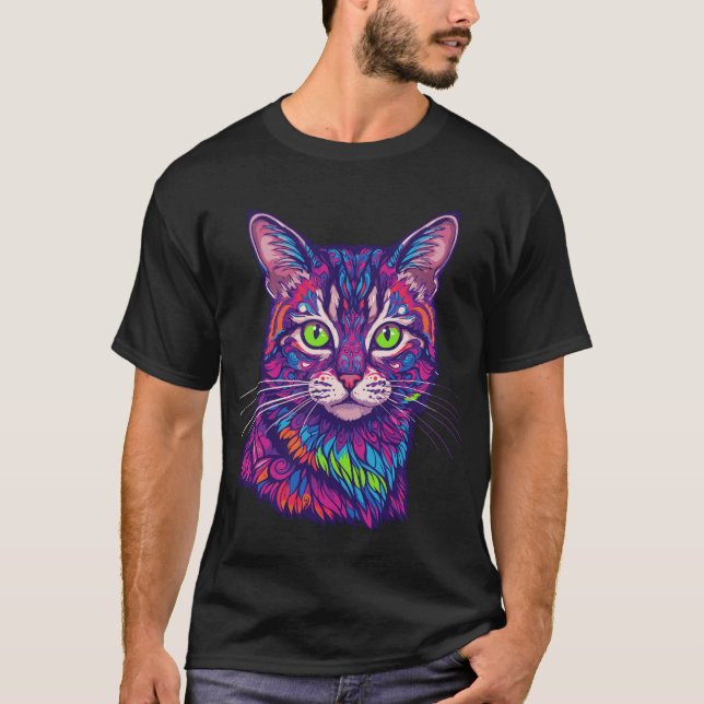 psychedelic cat illustration T-Shirt (Front)