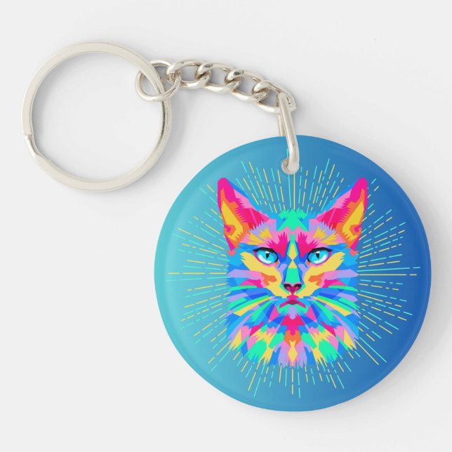Psychedelic Cat Key Chain Fob (Front)