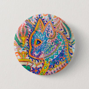 Psychedelic Cat, Louis Wain 6 Cm Round Badge