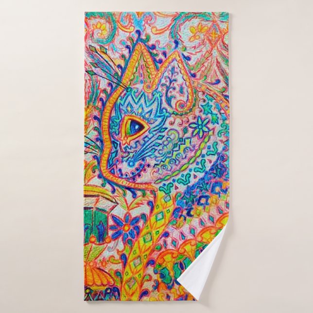 Psychedelic Cat, Louis Wain Bath Towel (Bath Towel)
