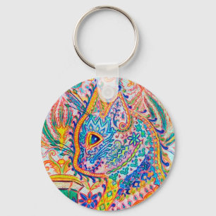 Psychedelic Cat, Louis Wain Key Ring