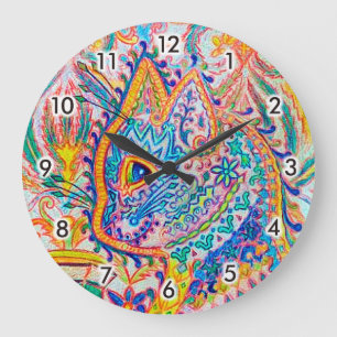 Psychedelic Cat, Louis Wain Large Clock