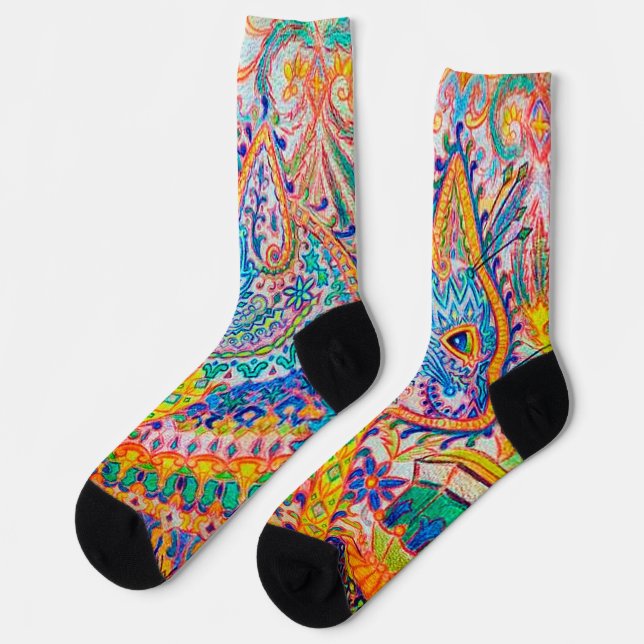 Psychedelic Cat, Louis Wain Socks (Left)