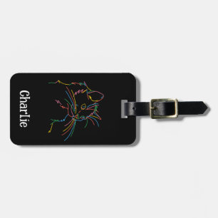Psychedelic cat on luggage tag. Editable name Tag