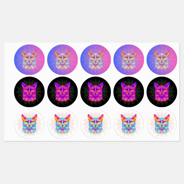 Psychedelic Cat Sticker, Waterproof (Sheet)