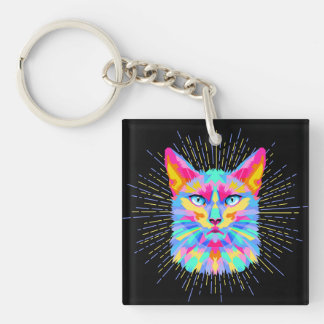 Psychedelic Cat Sticker, Waterproof Key Ring