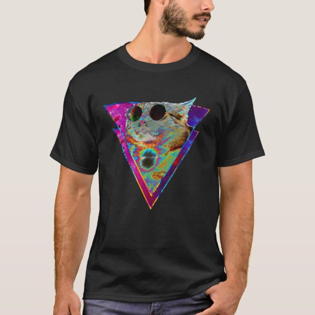 Psychedelic Cat Sunglasses Trippy Psytrance Univer T-Shirt (Front)
