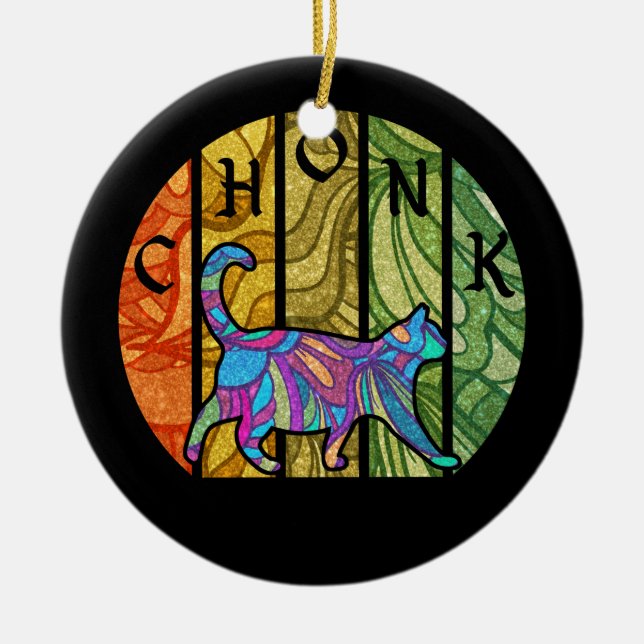 Psychedelic Cat – Trippy Feline Art Ceramic Tree Decoration (Front)