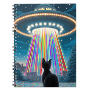 Psychedelic Cat & UFO Funny Alien Abduction Art Notebook