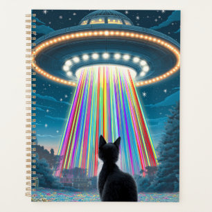 Psychedelic Cat & UFO Funny Alien Abduction Art Planner