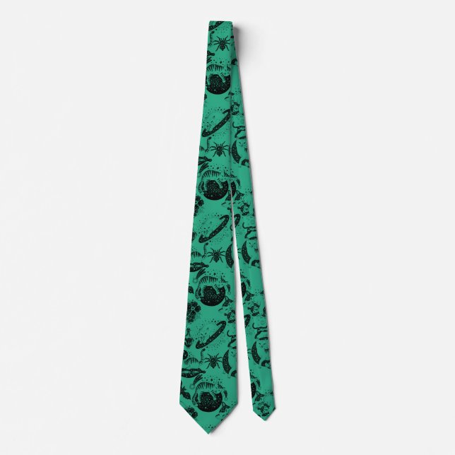 Psychedelic Cats and etc. PSYCAT01A. Green BG Tie (Front)