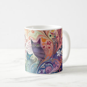 Psychedelic cats flowers colourful energetic coffee mug