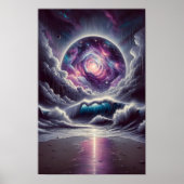 Psychedelic Celestial Rainy Beach Landscape Poster (Front)