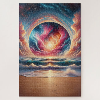 Psychedelic Celestial Sunset Beach Landscape Jigsaw Puzzle