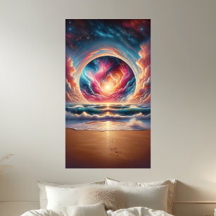 Psychedelic Celestial Sunset Beach Landscape Poster