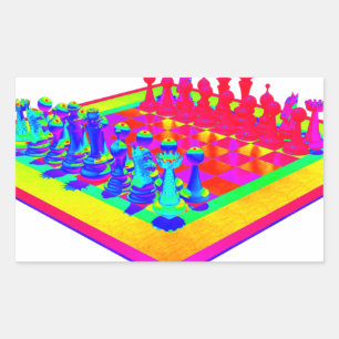 Psychedelic Chessboard and Chess Pieces Rectangular Sticker