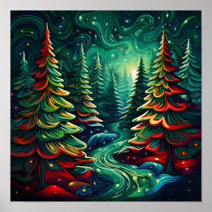 Psychedelic Christmas tree poster