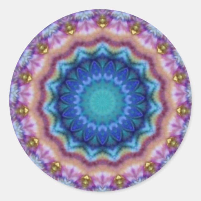 PSYCHEDELIC CIRCLES blue turquase pink violet Classic Round Sticker (Front)