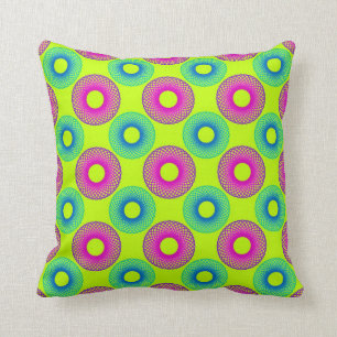 Psychedelic Circles on Fluo Green Pillow
