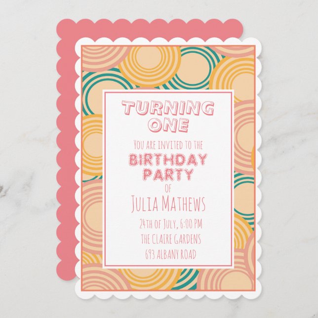 Psychedelic Circles Retro Print Invitation (Front/Back)