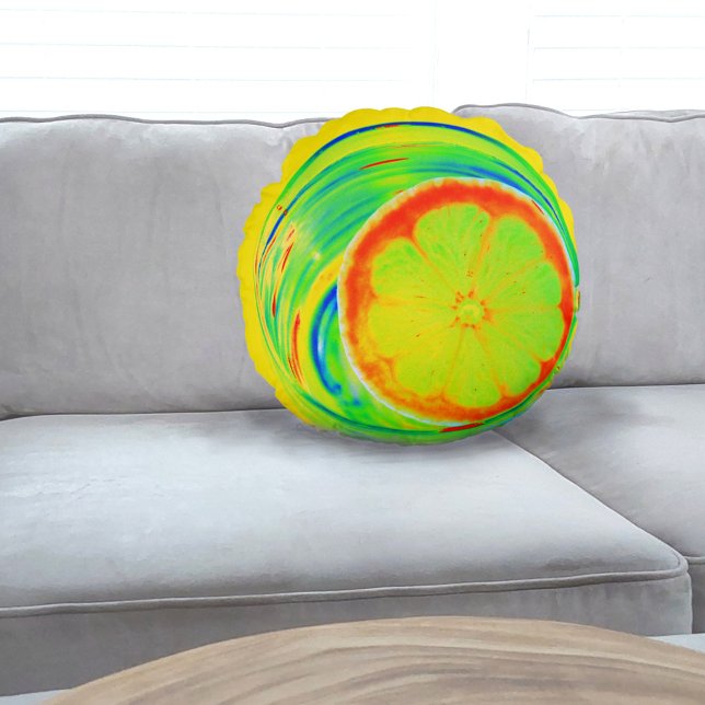 Psychedelic Citrus Pop Art Orange Slice Tropical Round Cushion (Creator Uploaded)