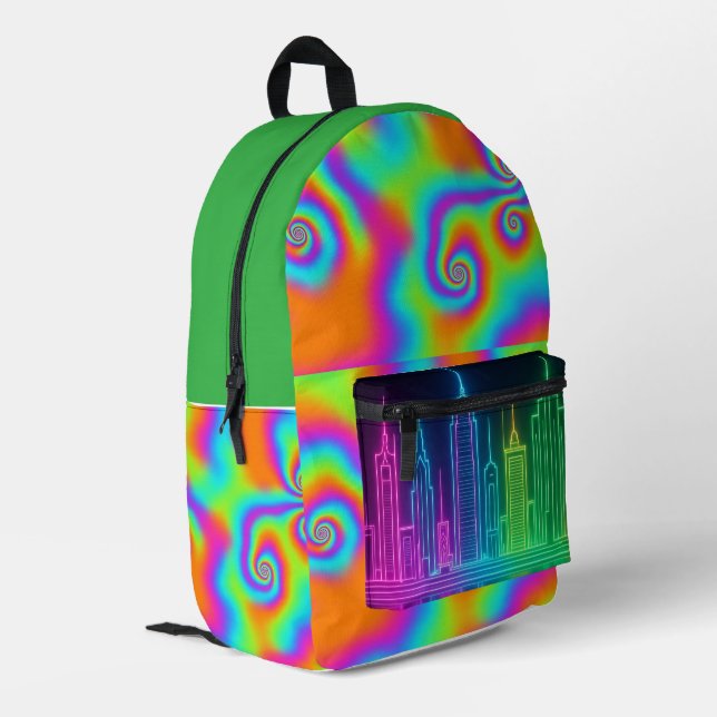 Psychedelic City Vibe Colourful Backpack (Back Corner Left)