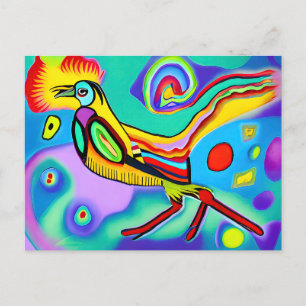 Psychedelic Cockerel: Colourful strident cockerel  Postcard