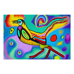 Psychedelic Cockerel: Colourful strident cockerel  Poster