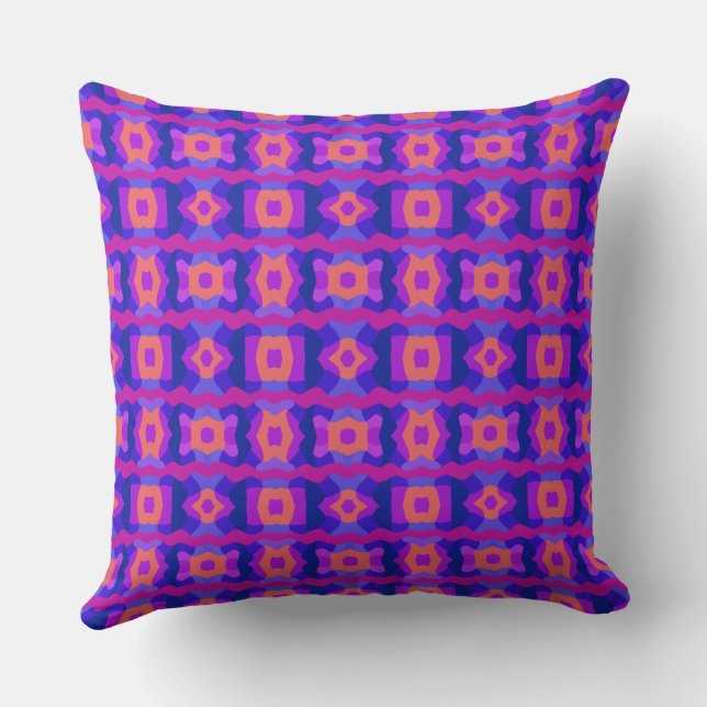 Psychedelic Colour Block Patchwork Blue Mauve Cora Cushion (Back)