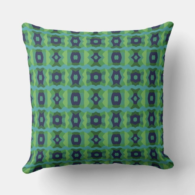 Psychedelic Colour Block Patchwork Green Blue Cushion (Back)