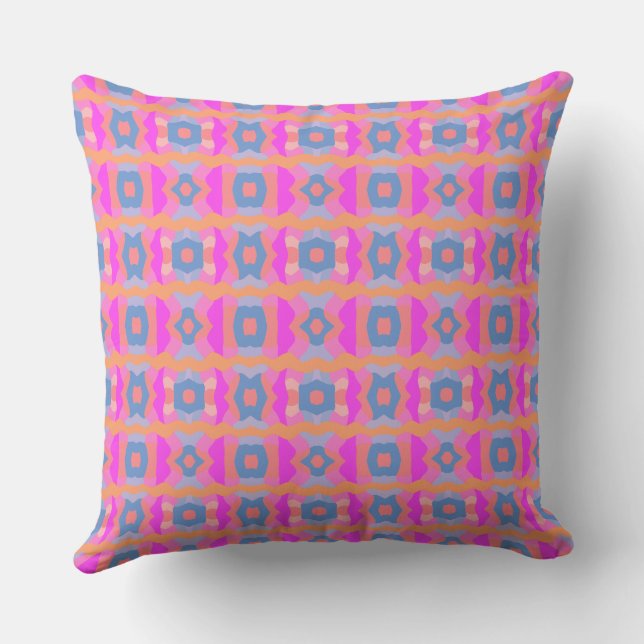 Psychedelic Colour Block Patchwork Pink Orange Tea Cushion (Back)